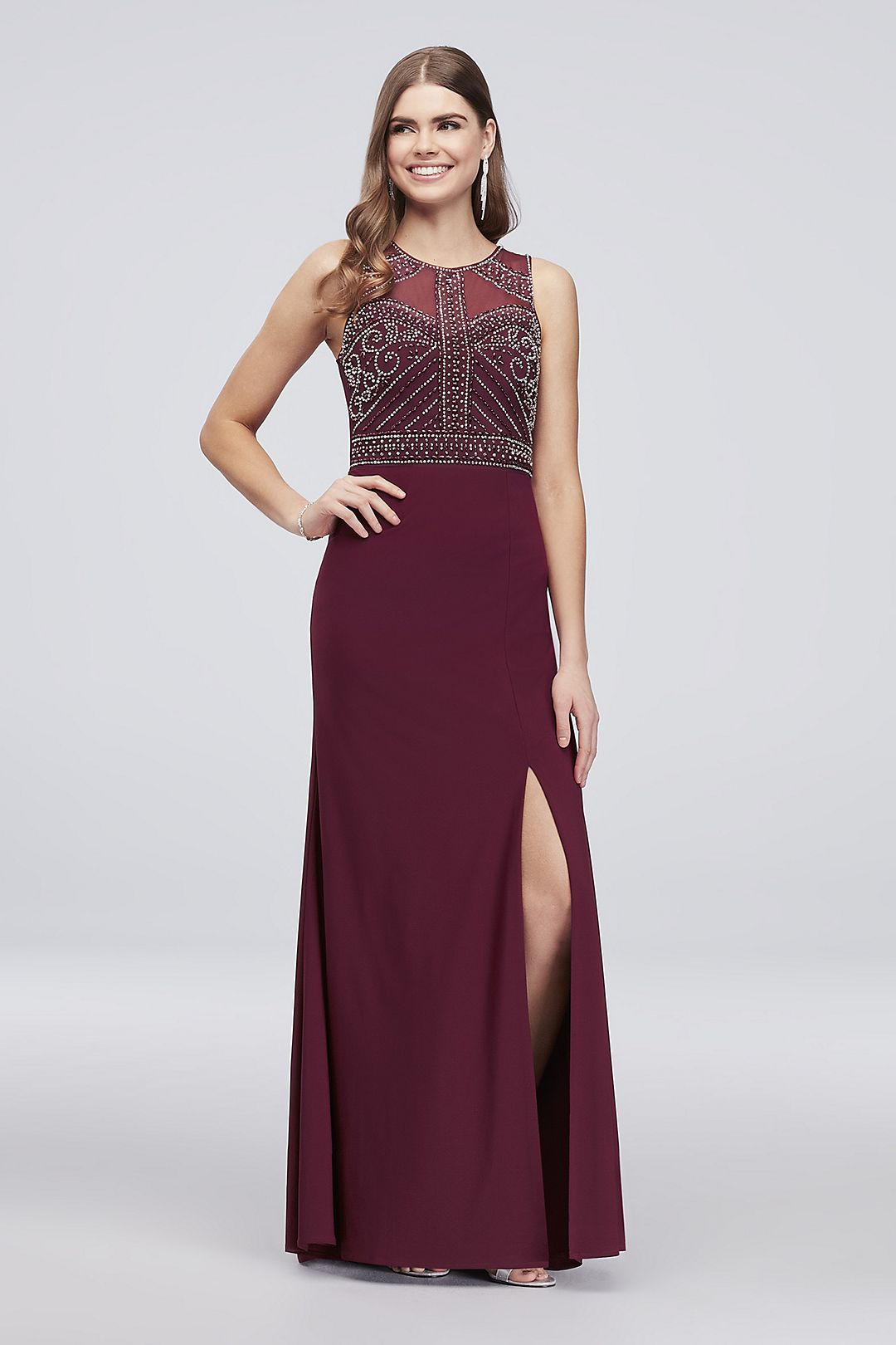 Beaded Jersey Tank Dress with Illusion Back Image 1