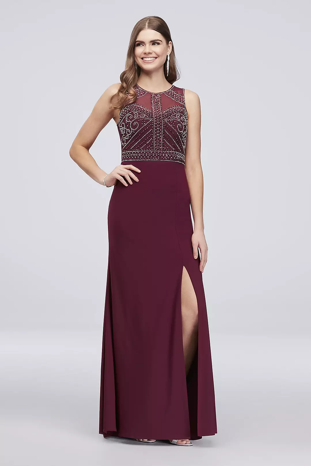 Beaded Jersey Tank Dress with Illusion Back Image