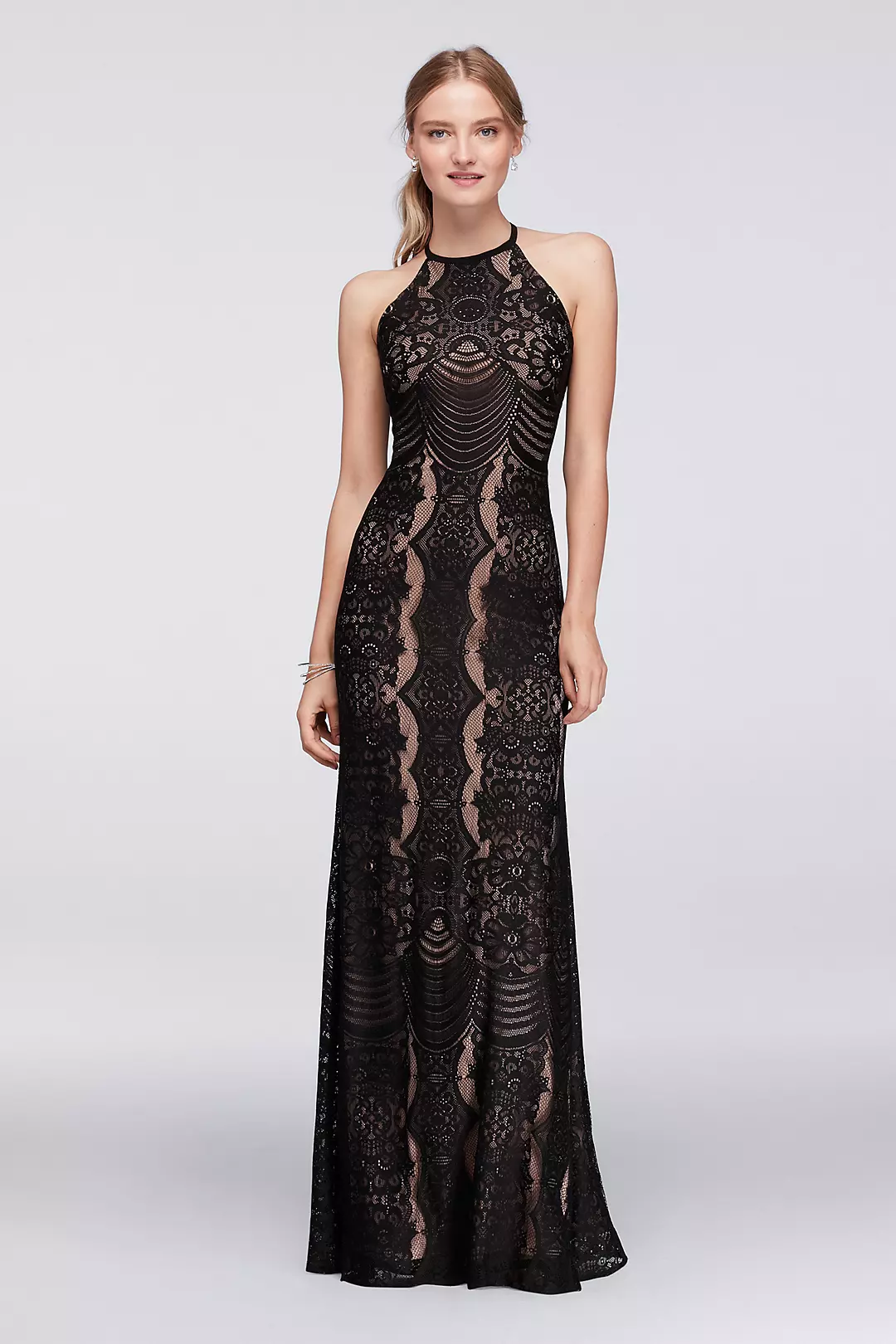 Graphic Lace Halter Dress with Keyhole Back Image
