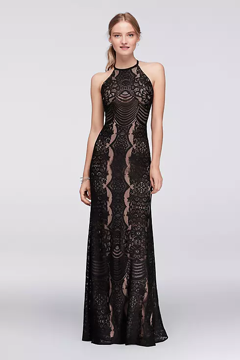 Graphic Lace Halter Dress with Keyhole Back Image 1
