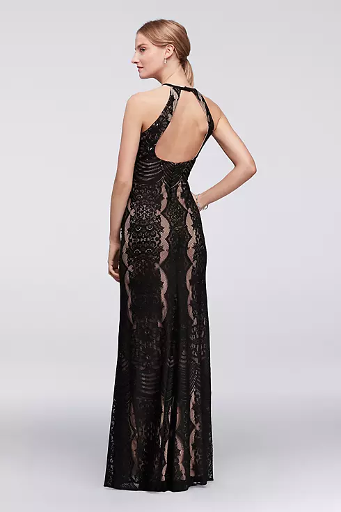 Graphic Lace Halter Dress with Keyhole Back Image 2