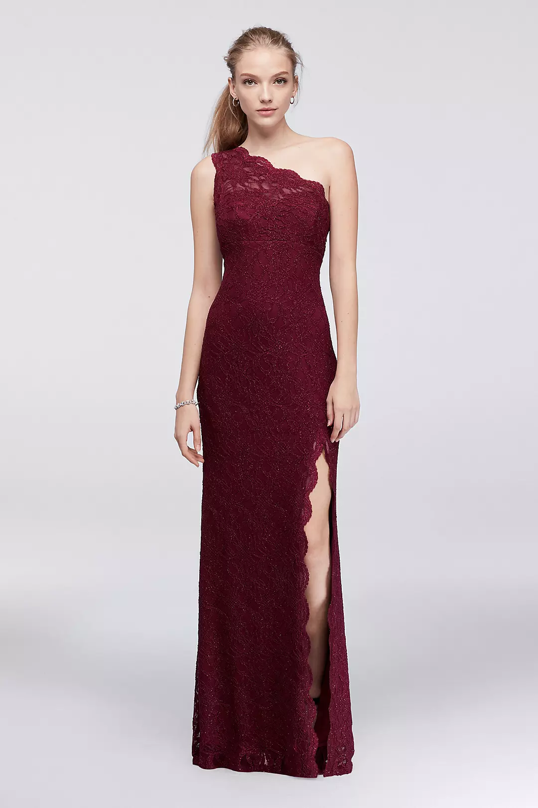 Glitter Lace One-Shoulder Sheath Dress  Image