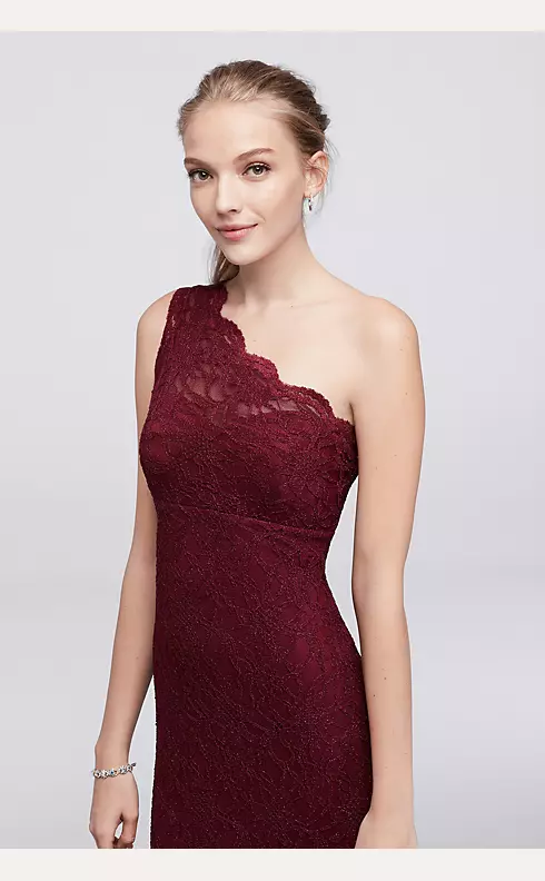 Glitter Lace One-Shoulder Sheath Dress  Image 3