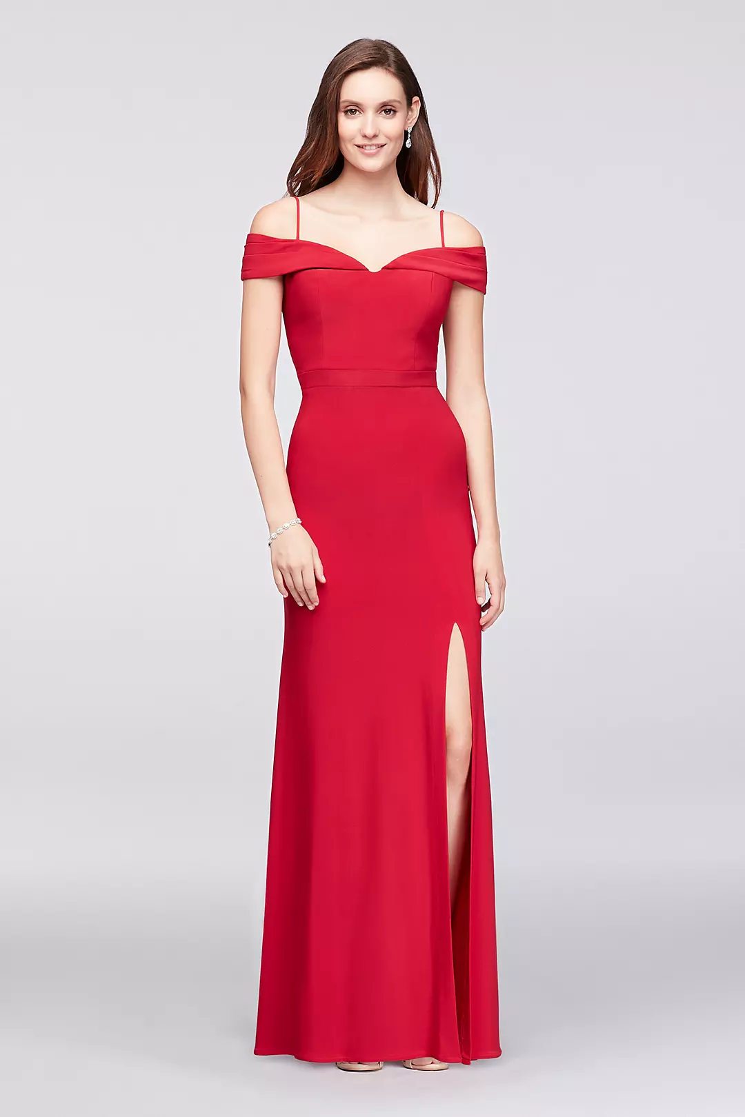Off-the-Shoulder Jersey Gown with Spaghetti Straps Image