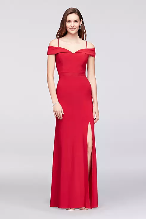 Off-the-Shoulder Jersey Gown with Spaghetti Straps Image 1
