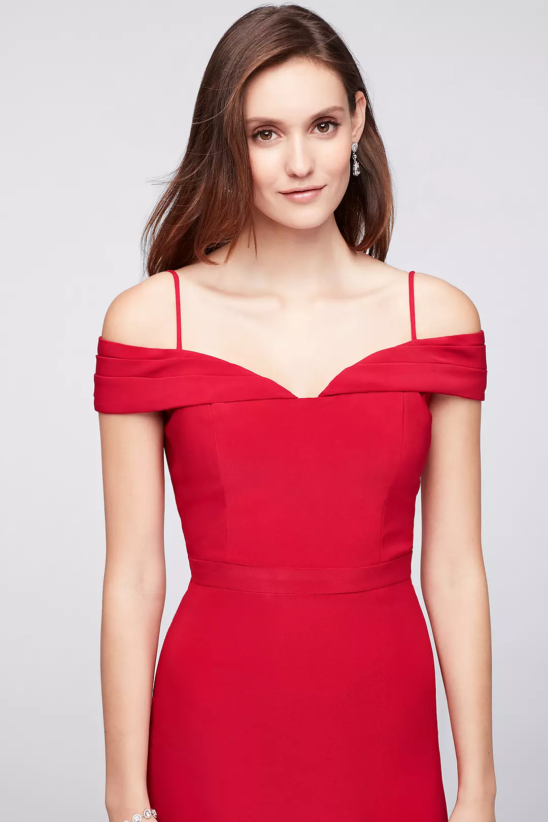 Off-the-Shoulder Jersey Gown with Spaghetti Straps Image 3