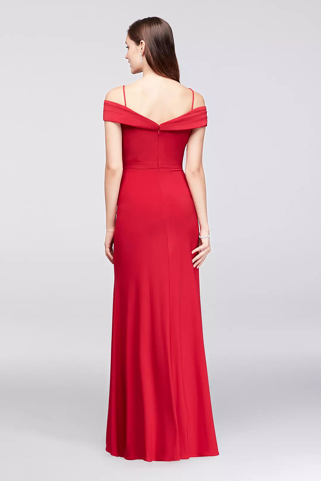 Off-the-Shoulder Jersey Gown with Spaghetti Straps Image 2