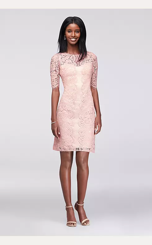 Illusion Lace Sheath Dress with Scalloped Sleeves Image 1