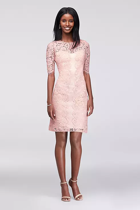 Illusion Lace Sheath Dress with Scalloped Sleeves Image 1