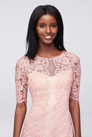 Illusion Lace Sheath Dress with Scalloped Sleeves | David's