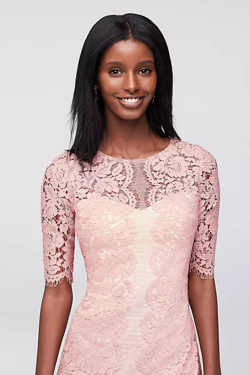 Illusion Lace Sheath Dress with Scalloped Sleeves Image 3