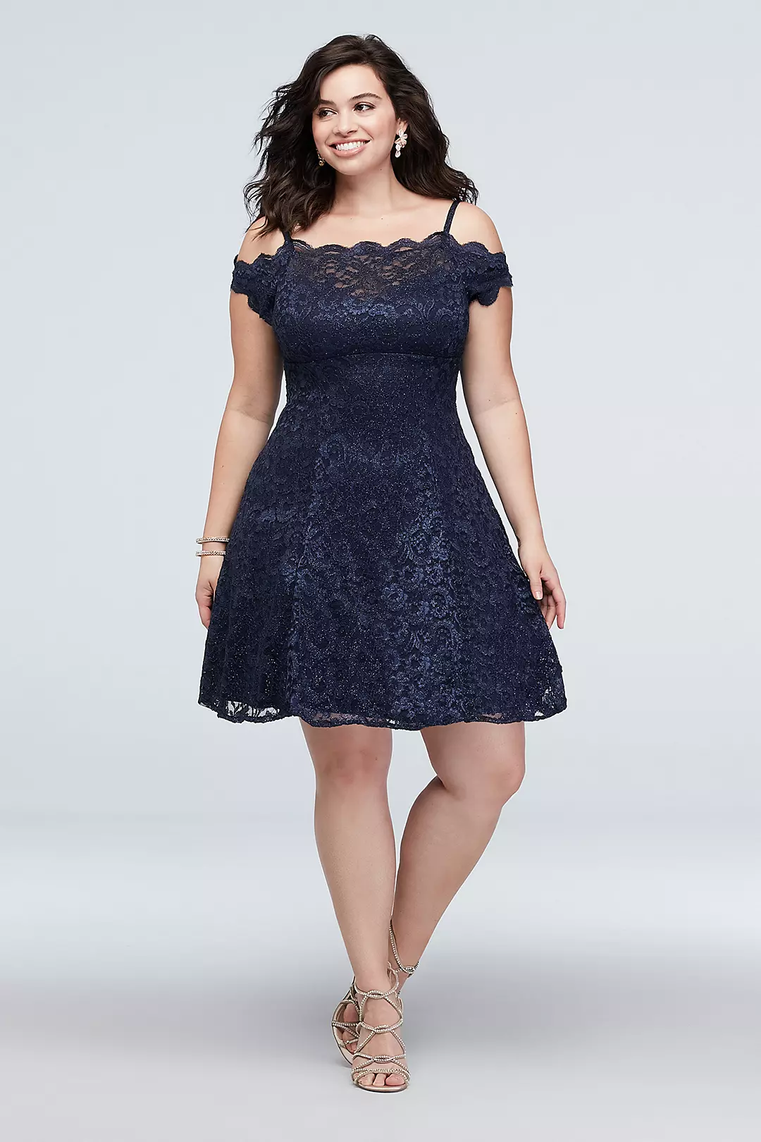 Scalloped Short Off-Shoulder Lace Plus Size Dress Image