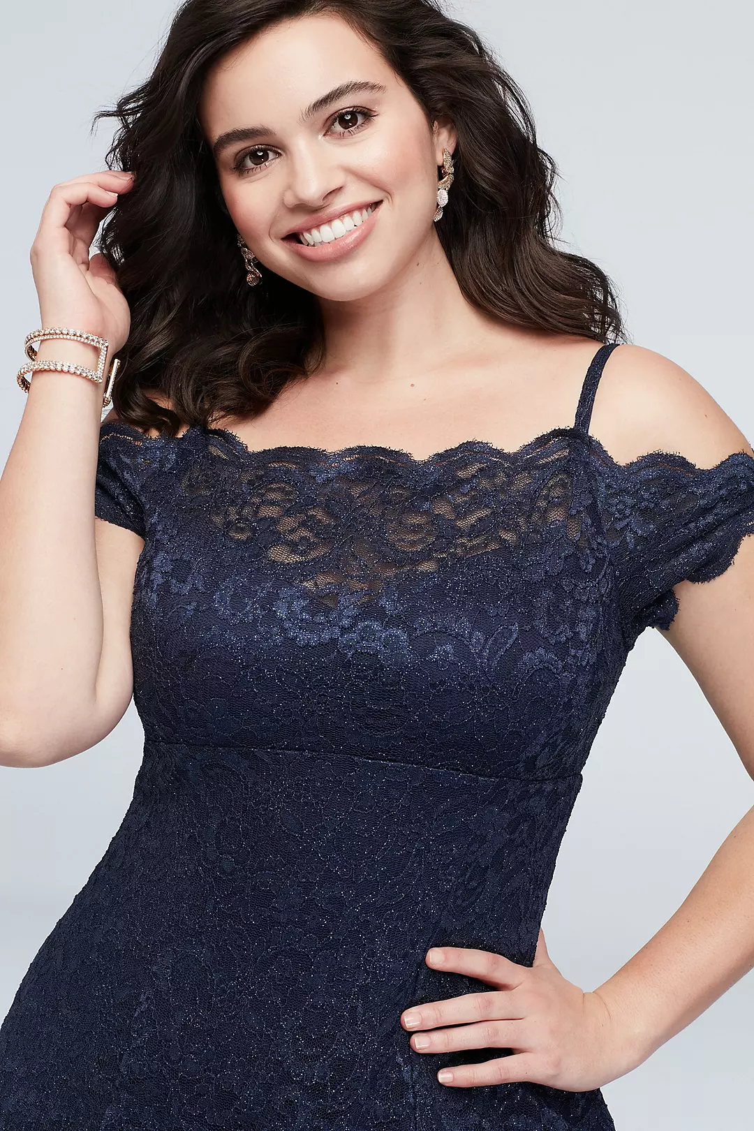 Scalloped Short Off-Shoulder Lace Plus Size Dress Image 3