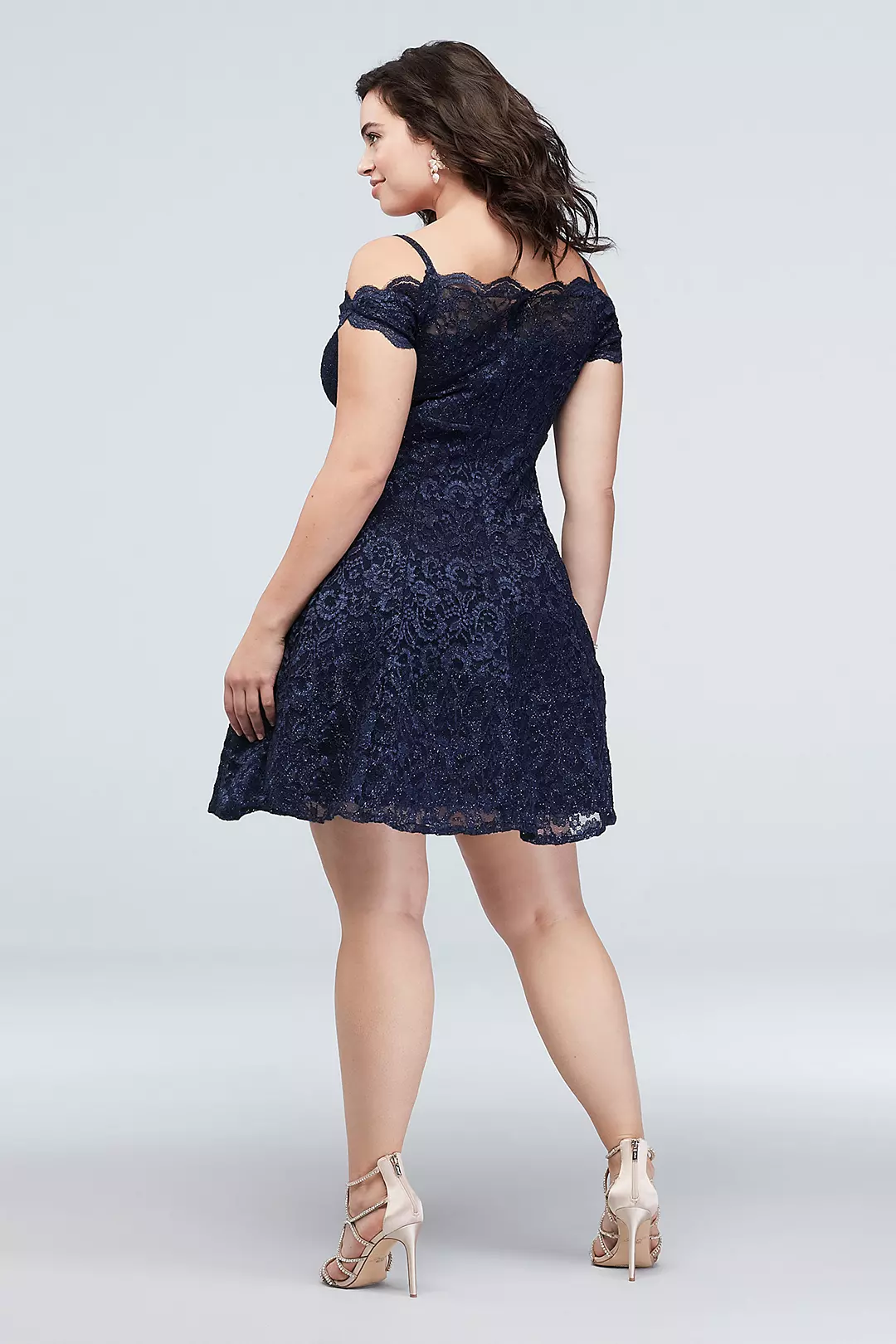 Scalloped Short Off-Shoulder Lace Plus Size Dress Image 2
