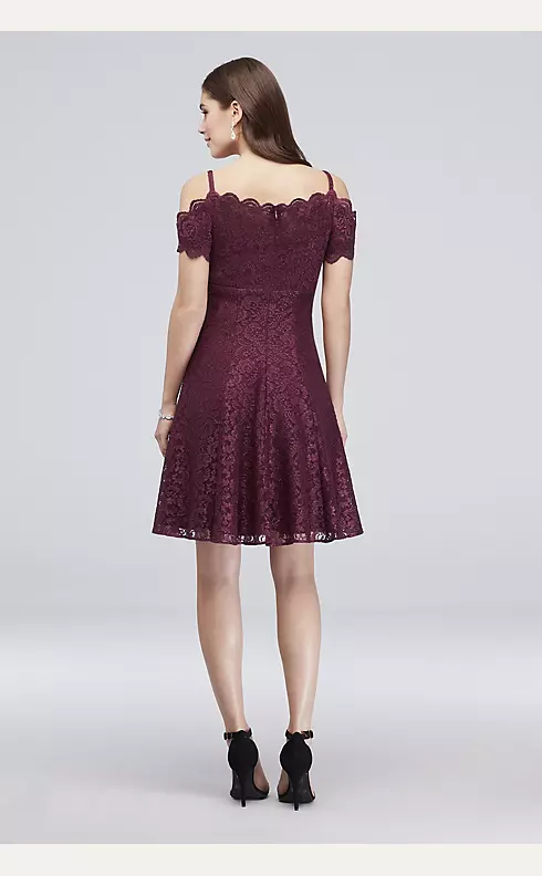 Scalloped Short Off-the-Shoulder Lace A-Line Dress Image 2