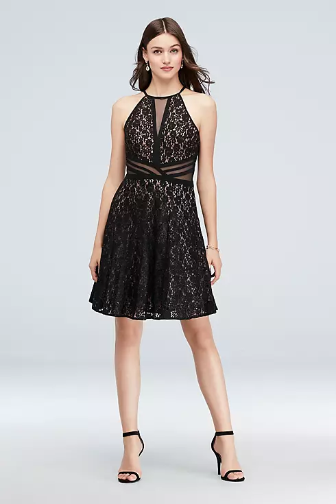 Illusion Fit-and-Flare Dress with Glitter Lace Image 1
