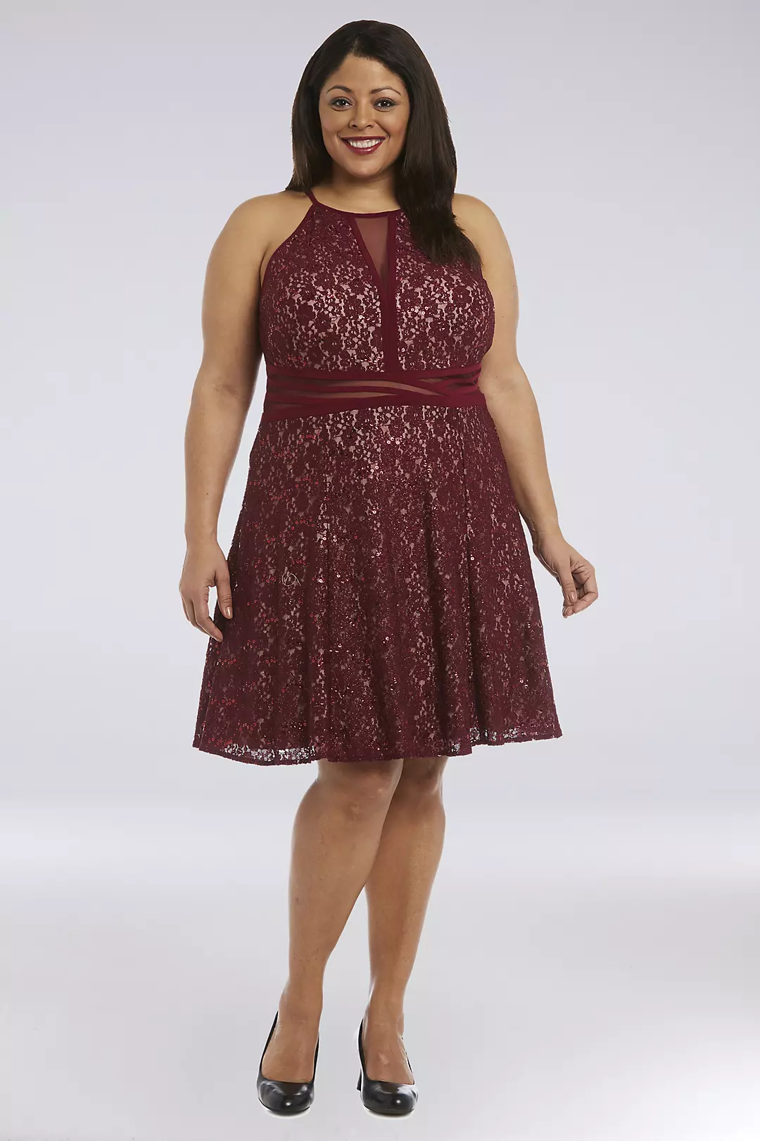 Illusion Flare Plus Size Dress with Glitter Lace Image