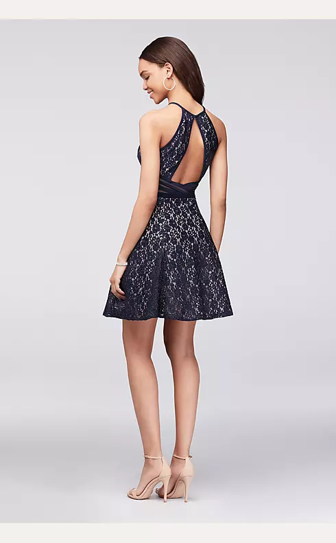 Glitter Lace and Illusion Fit-and-Flare Dress Image 2