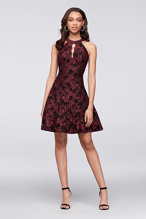 Keyhole Glitter Lace Fit-and-Flare Dress  Image