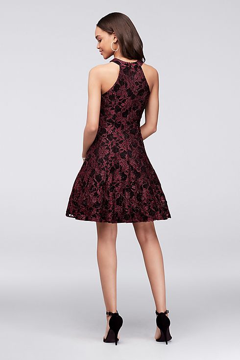 Keyhole Glitter Lace Fit-and-Flare Dress  Image 4