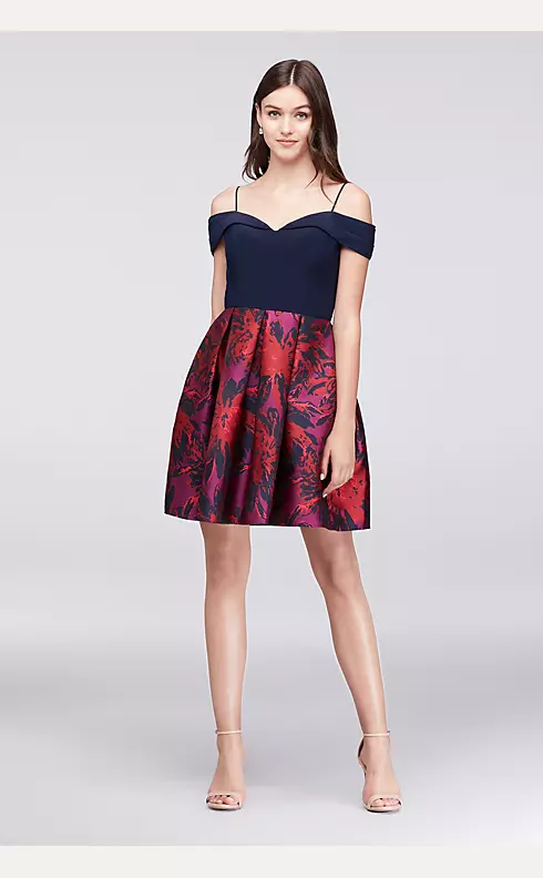 Off-The-Shoulder Jersey and Jacquard Party Dress Image 1
