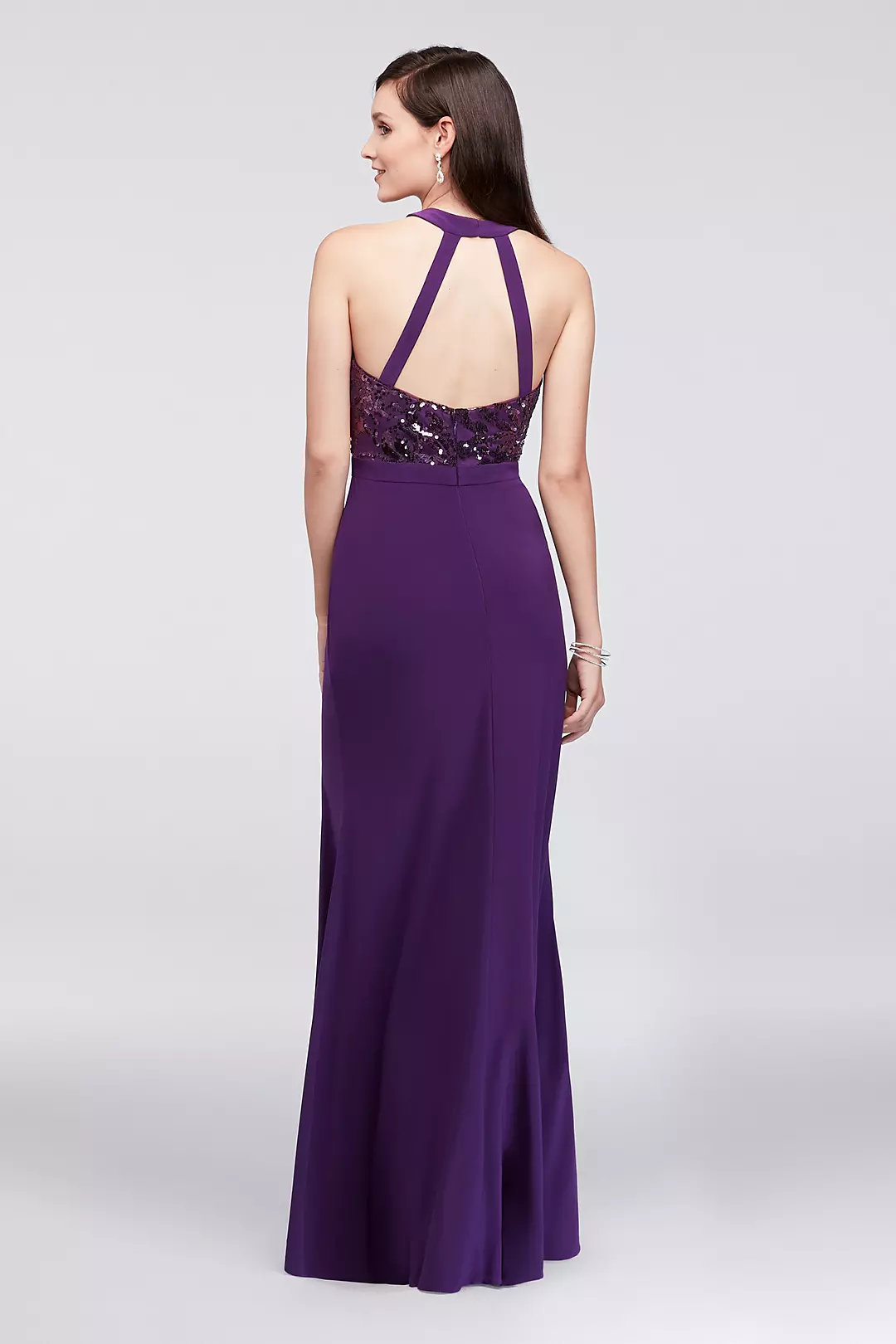 Sequined Jersey Open Back Halter Gown  Image 2