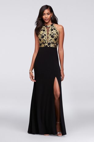 black and gold halter dress