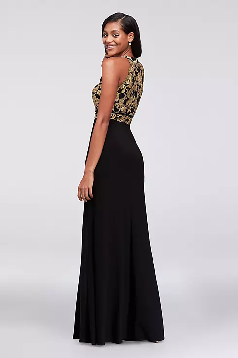 A-Line Glitter Lace and Jersey High-Neck Gown Image 2