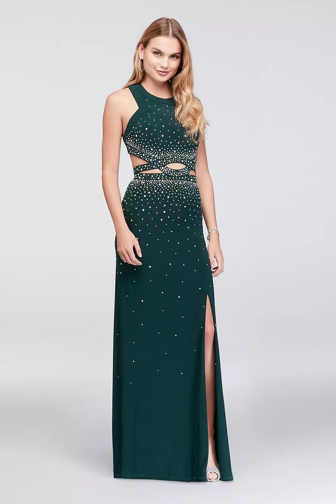 Jeweled Jersey Halter Gown with Cutout Waistline Image