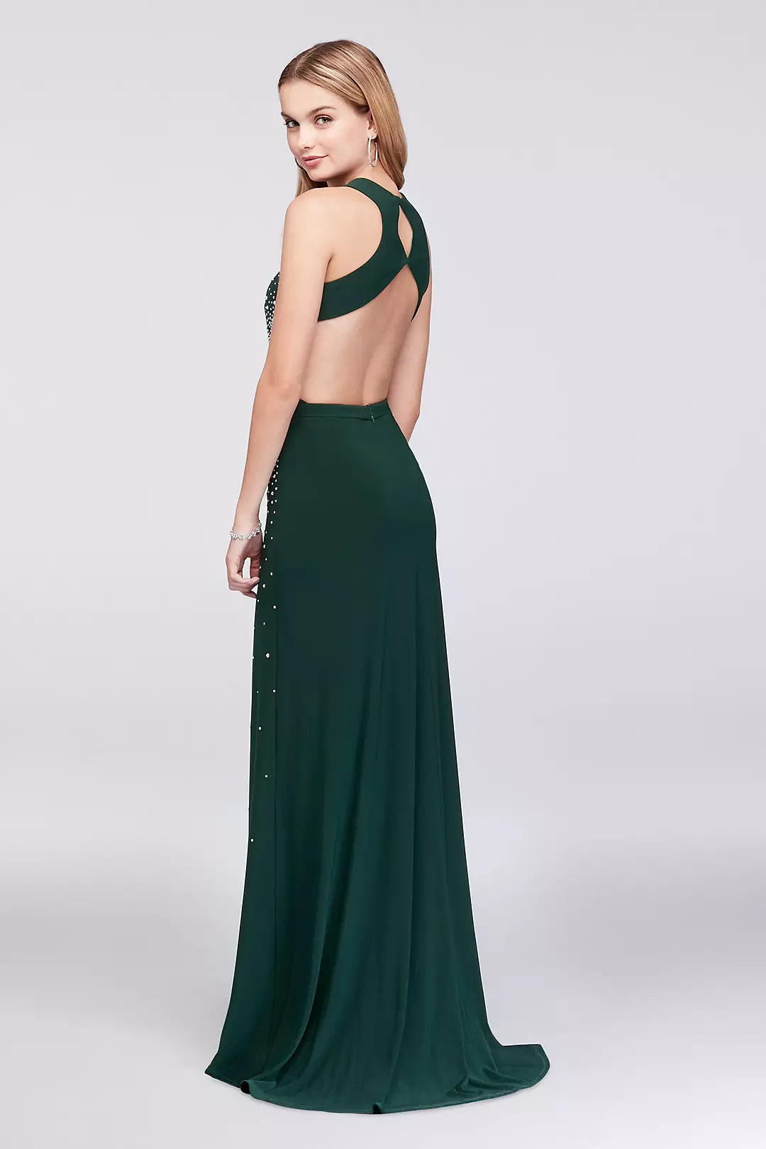 Jeweled Jersey Halter Gown with Cutout Waistline Image 2