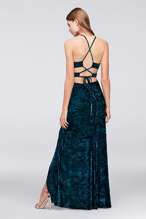 Crushed Velvet Lace-Up Halter Gown Image 2