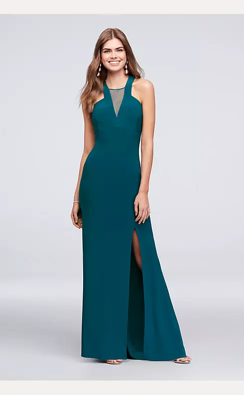 Plunging Illusion-Inset Jersey Sheath Gown Image 1
