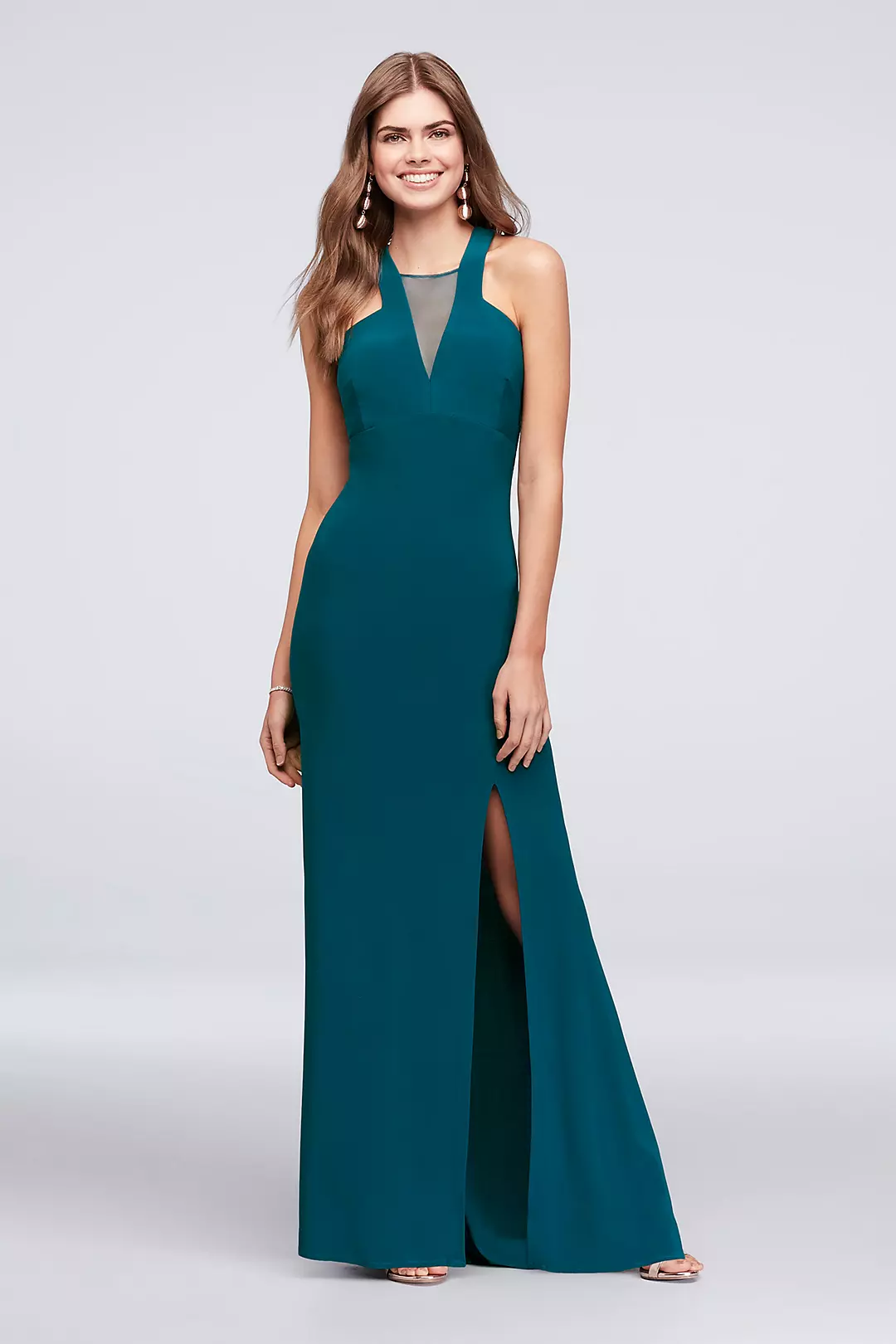 Plunging Illusion-Inset Jersey Sheath Gown Image