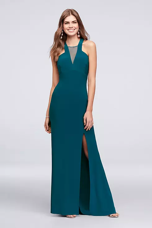 Plunging Illusion-Inset Jersey Sheath Gown Image 1