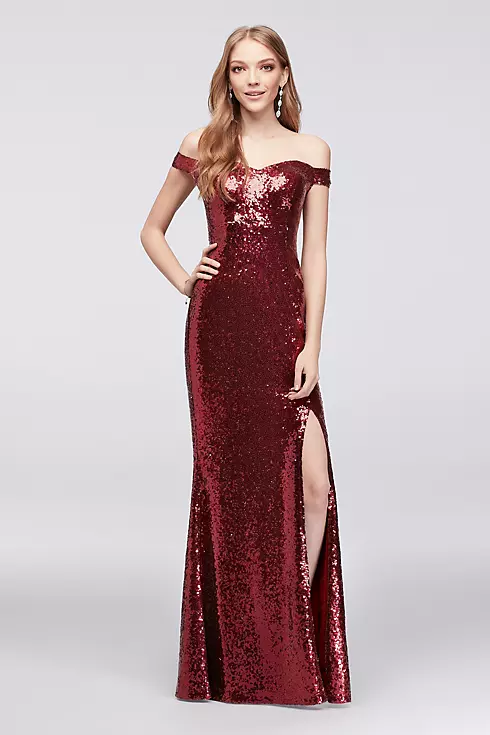 Allover Sequin Off-the-Shoulder Sheath Gown Image 1