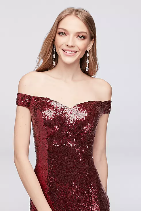 Allover Sequin Off-the-Shoulder Sheath Gown Image 3