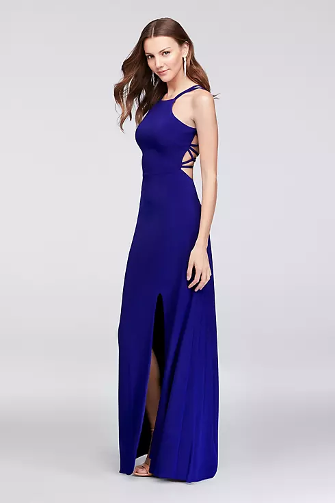 Jersey Gown with Strappy Open Back and High-Neck  Image 1