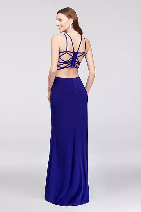 Jersey Gown with Strappy Open Back and High-Neck  Image 2