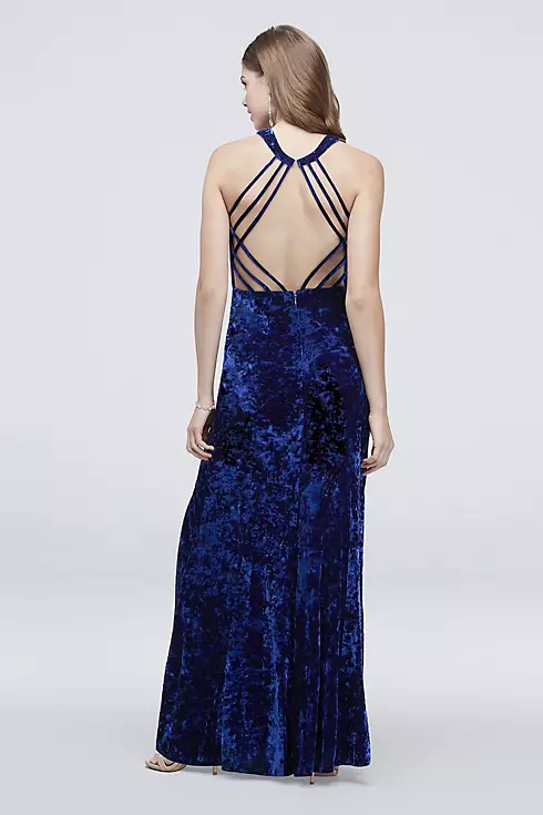 High-Neck Crushed Velvet Dress with Strappy Back Image 2