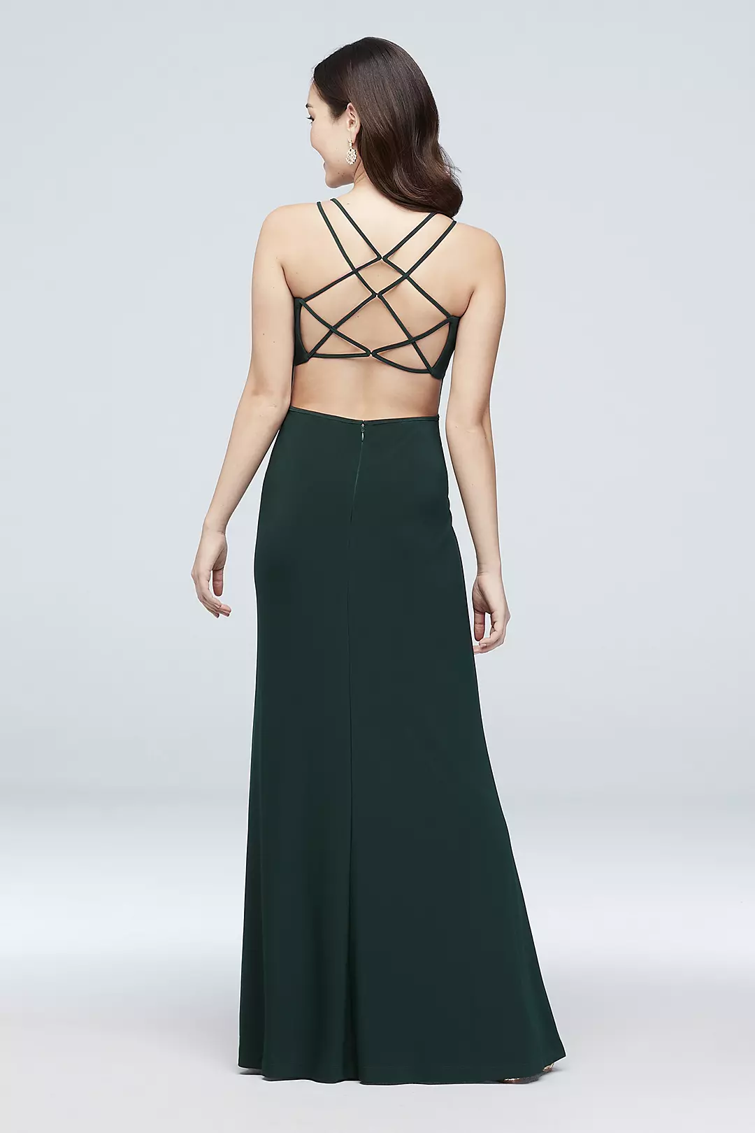 Strappy Back Jersey Sheath Dress with Slit | David's Bridal Strappy Back Jersey Sheath Dress with Slit | David's Bridal