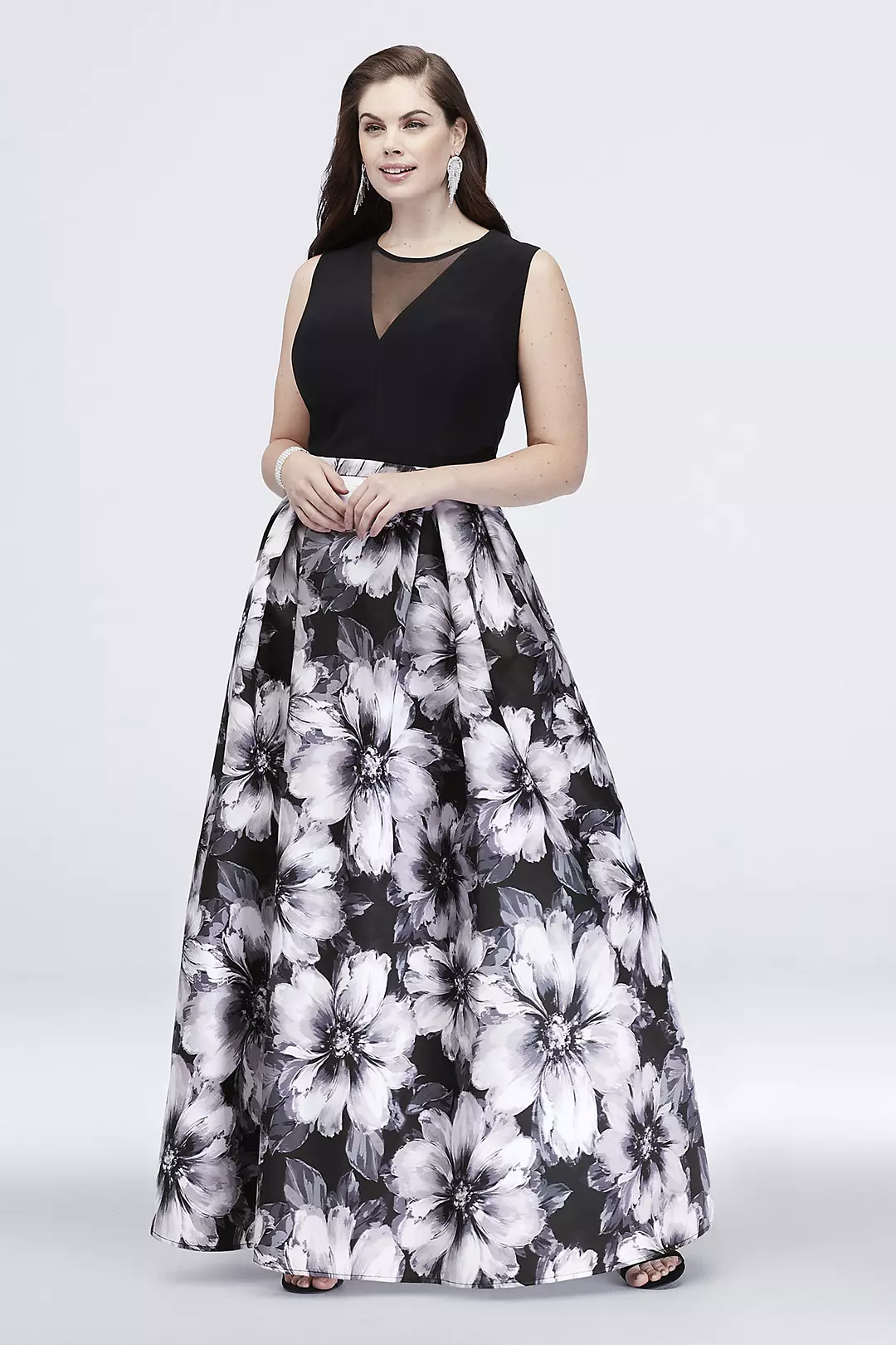Printed Tank Ball Gown with Illusion Inset Image