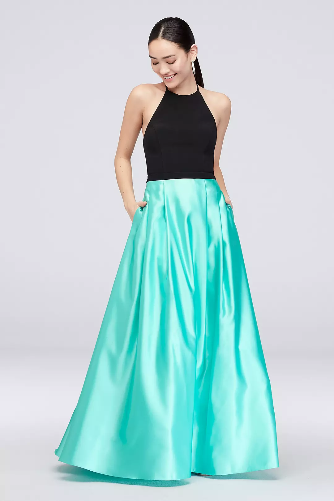 Satin Skirt and Halter Top Ball Gown with Pockets Image