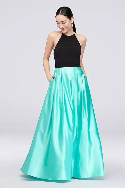 Satin Skirt and Halter Top Ball Gown with Pockets Image 1