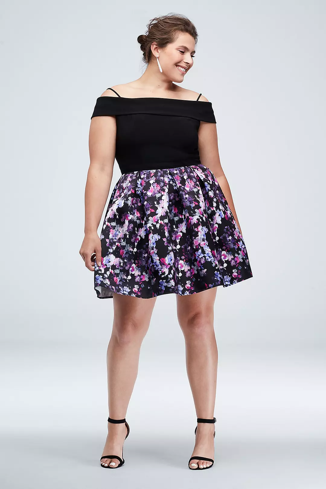 Foldover Off-the-Shoulder Floral Skirt Mini Dress Image