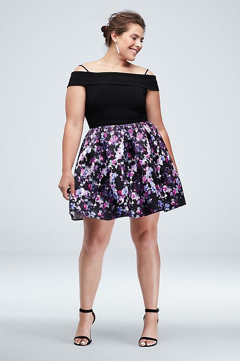 Foldover Off-the-Shoulder Floral Skirt Mini Dress Image 1