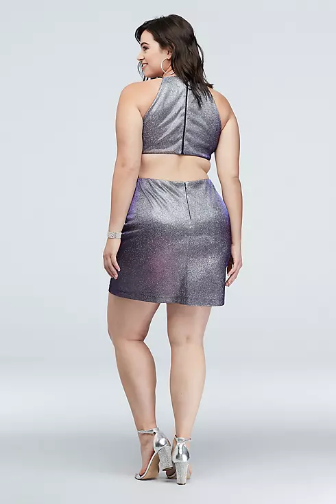 High-Neck Metallic Dress with Back Cutout Image 2
