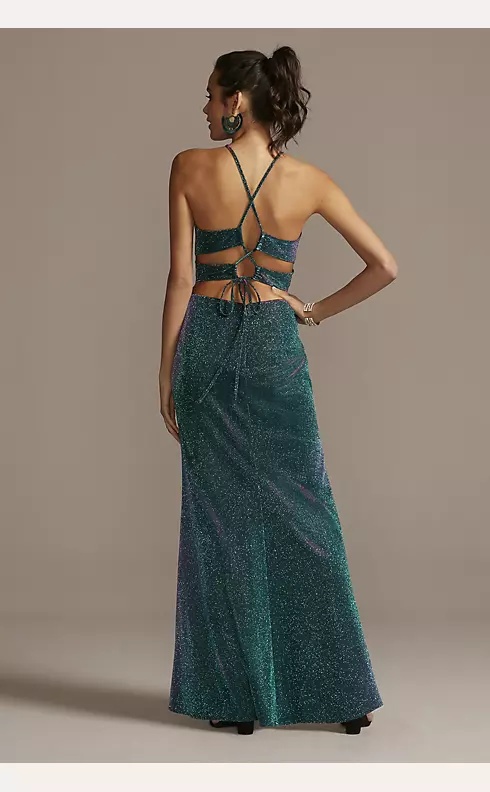 Glittery High Neck Mermaid Gown with Lace-Up Back Image 2