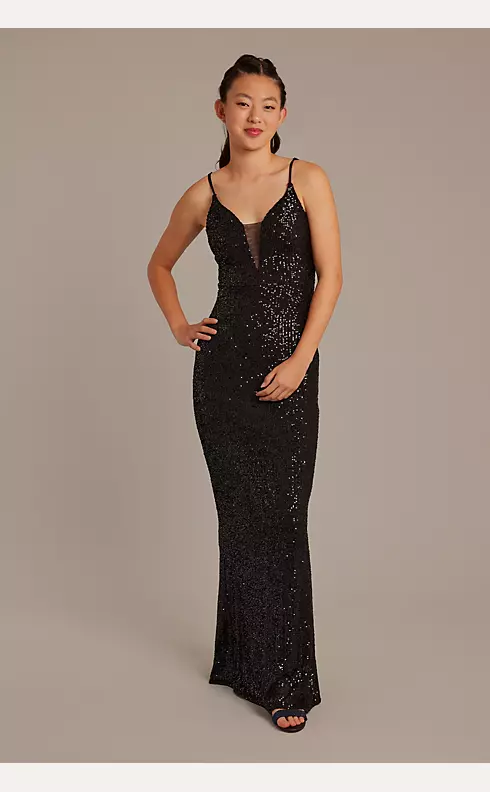Sequin Sheath Dress with Illusion Plunge Image 1