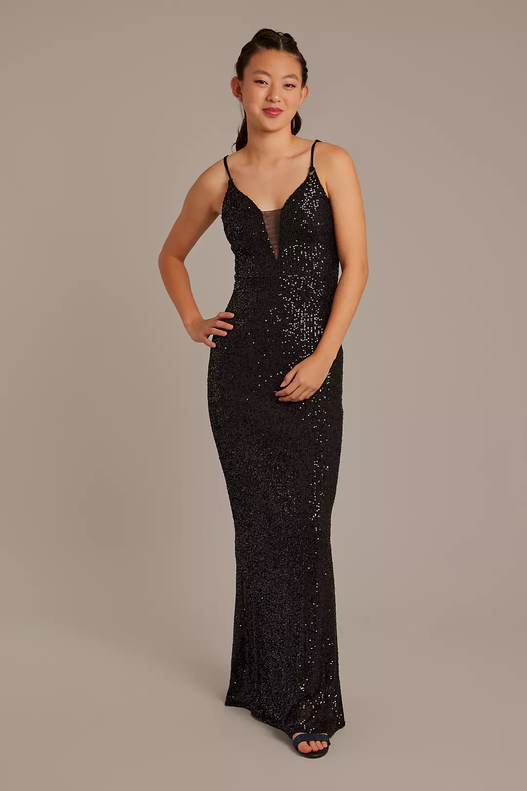 Sequin Sheath Dress with Illusion Plunge Image