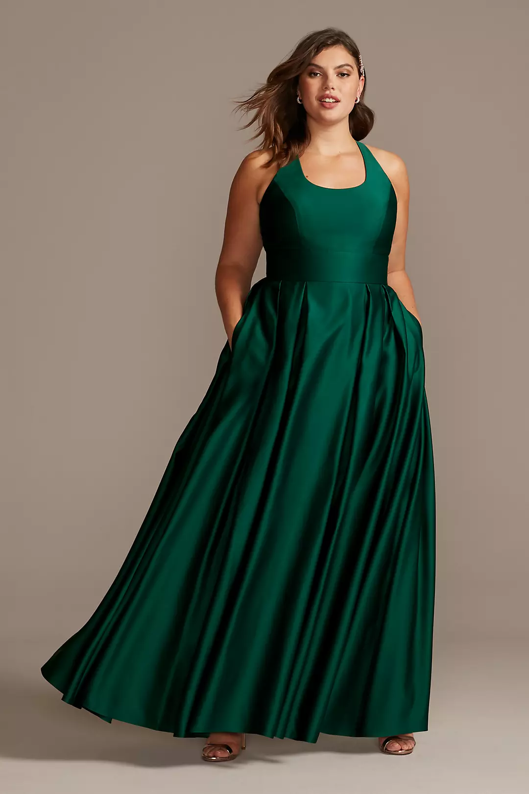 Satin Racerback Ball Gown with Cutout Image